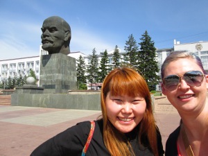 Me and Tanya at the world's largest statue of Lenin's head, seriously this thing is bigger than an SUV